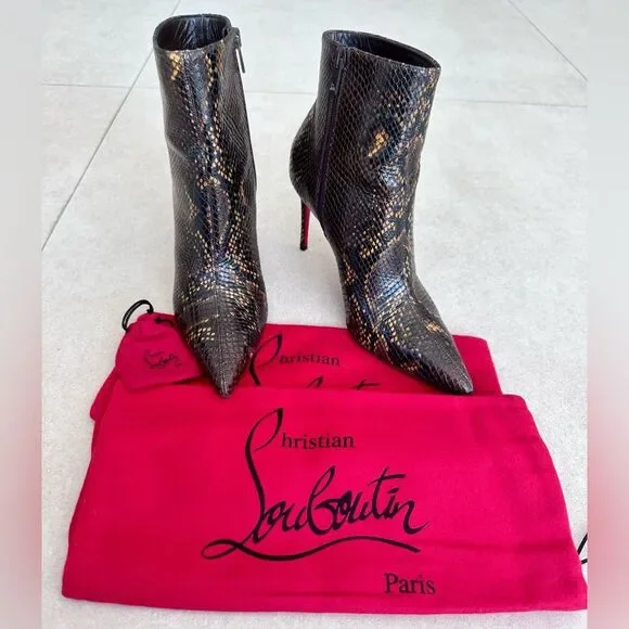 CHRISTIAN LOUBOUTIN So Kate Leather Snake Embossed Dark Brown Boots 85 EU 38 US8 - Picture 4 of 15